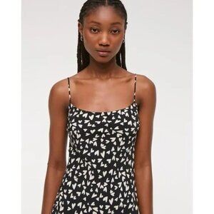 Abercrombie & Fitch Julia Satin Slip Mini Dress Black and White Hearts XSP